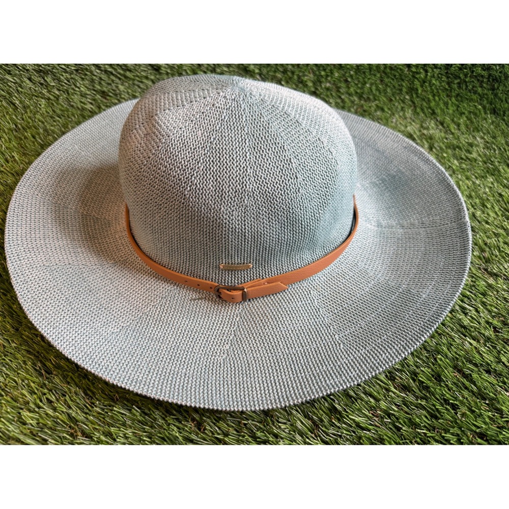Kooringal Womens Wide Brim Sun Hat Blue Green Knit Adjustable Buckle Band 58cm‎